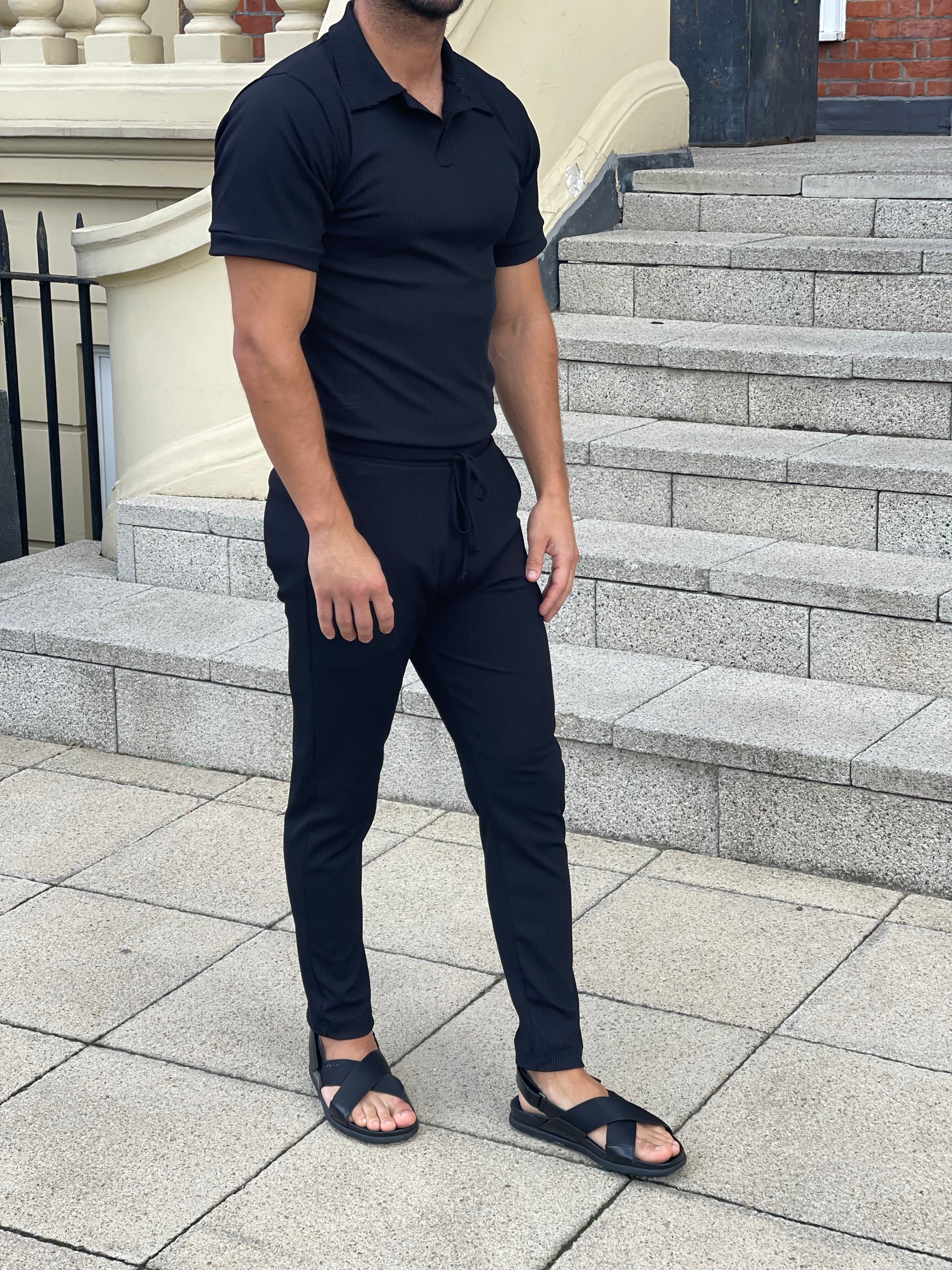 Ribbed Black Trousers